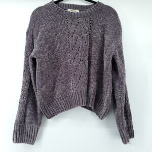 BB Dakota Boho Purple Grey Chunky Knit XS Chenille Cable Knit Sweater Ribbed Hem